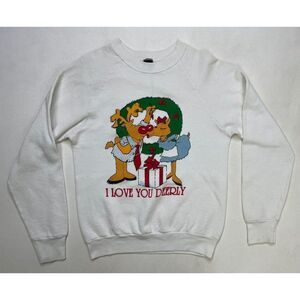 VINTAGE I Love You Deerly Sweatshirt Women Small White Screen Stars 80s 90s